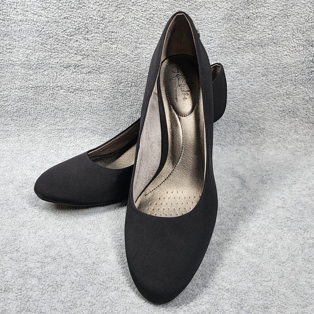 LifeStride SoftStyle Pumps Womens Size 11 Black Fabric Heels Comfort Dress Shoes